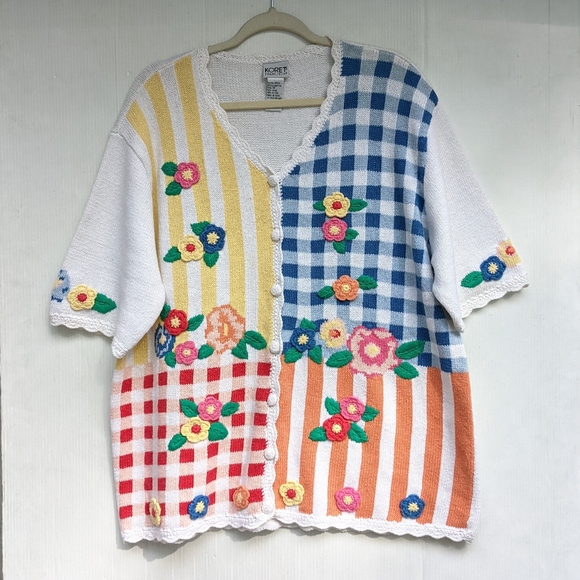 VINTAGE crochet floral grandma knit cardigan - Picture 5 of 9